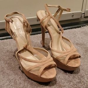 Beige Platform Strappy High Heels